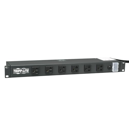 Image of Tripp Lite 12-Outlet Rackmount PDU Power Strip, Network-Grade Front & Rear Facing Outlets, 20A, 120V, 15ft Cord with 5-20P Plug, Horizontal 1U Rack Mount, Lifetime Manufacturer's Warranty (RS1215-20)