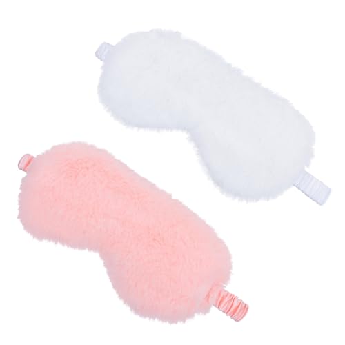 Beatifufu 2個 毛?素材で快適な着用感 アイカバー 遮光設計でリラックス促進 旅行や自宅用に 珊瑚オレンジ 珍珠白 睡眠用アイマスク