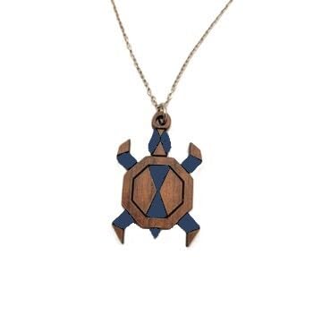 Sastree Colgante Tortuga Original Mujer Azul Edición Limitada Sas365 (Solo 365 Unidades) Madera Sostenible Pintado a Mano Amantes de los Animales Acero Inoxidable Plata