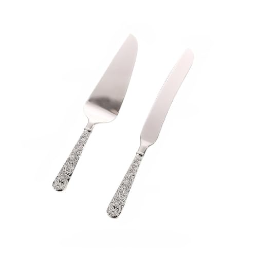 2-piece Light Luxury Classical Style Exquisite Carved Cake Blade Server Set Bread and Pizza Cutting Tool Scraper Household Tableware (Silver)