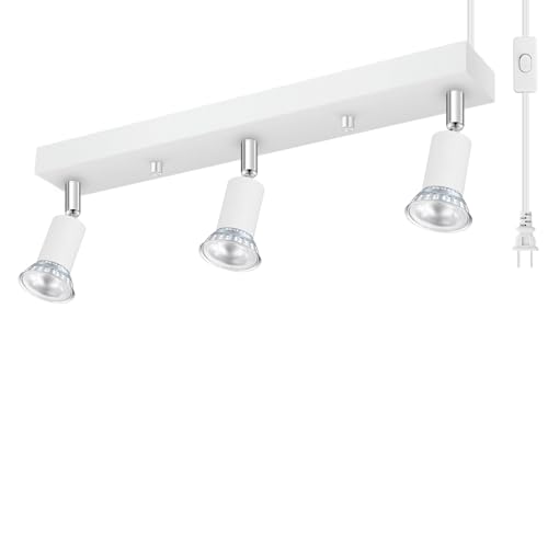 La mejor comparación de Sistemas de iluminación en rieles, barras y cables , tabla con los diez mejores. 50 Iluminación de riel enchufable, kit de iluminación de riel LED, kit de techo de 16 pulgadas, luz de pared blanca enchufable con cable de 15 pies, foco de techo de 3 luces,...