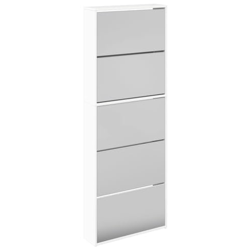 Armoire chaussures miroir 5niveaux blanc brillant 63x17x169,5cm