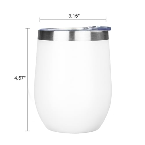 Image of MEZMUT 12oz Insulated Wine Tumbler with Lid Double Wall Vacuum Stainless Steel Wine Glass Coffee Mug Insulated Tumbler Cup for Champaign, Cocktail, Beer (White,4 Pack)