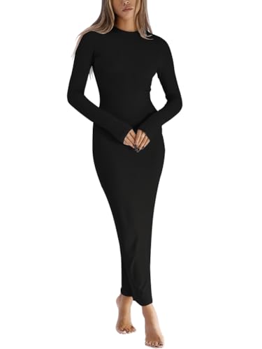 Dressmine Women Long Sleeve Bodycon Maxi Dresses Sexy Wedding Party Pencil Dress Fall Trendy Casual Ribbed Midi Dress 2025
