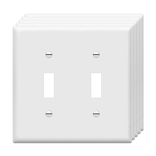 ENERLITES 5 Pack Double Toggle Switch Cover Two Gang Light Switch Wall Plate Standard Size 2-Gang 4.5 x 4.5 Unbreakable Polycarbonate Thermoplastic UL Listed 8812-W-5PCS White