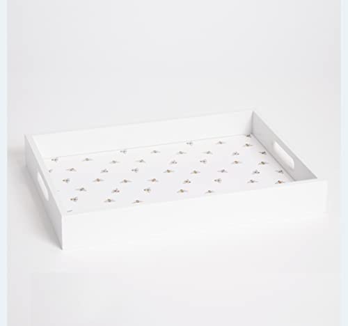 Bandeja para servir con estampado de abejas, bandeja rectangular blanca con asa, abejas, diseño de abejas, color blanco Cover