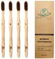 EcoFrenzy - Eco-Friendly Natural Bamboo Toothbrush: Soft BPA Free Charcoal Bristles, 100% Biodegradable Handle and Packaging. Vegan and Cruelty Free. (Pack of 4)