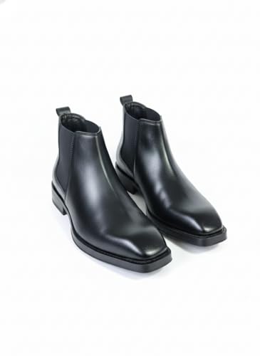 Image of Comforts Men's Classic Chelsea Boots, Leather, High Heel Ankle Boots with Elastic Side Panels