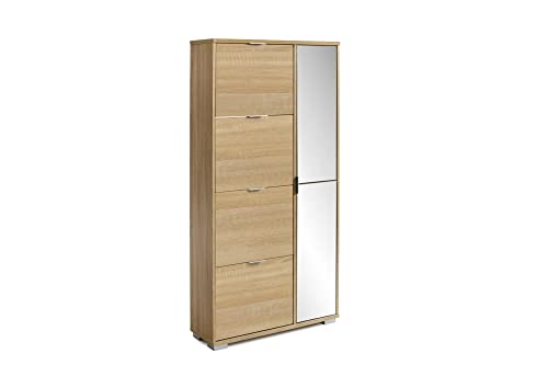 TOPKIT | Mueble Zapatero con Espejo Amazonas 63ab | Medida 170 x 81,5 x 28 cm | Armario Zapatero | Organizador de Zapatos | Roble