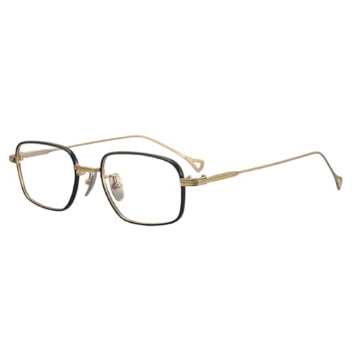 Genérico Gafas de Lectura con Bloqueo de luz Azul para Hombres y Mujeres Gafas de Lectura rectangulares con Marco Completo de Titanio Gafas para Leer en la televisión por computadora,Oro,+3.0