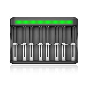 BONAI AA AAA C D SC Battery Charger, USB High-Speed Charging, Independent Slot, 8 Bay Household Battery Charger for Ni-MH Ni-CD Rechargeable Batteries with Detection Function