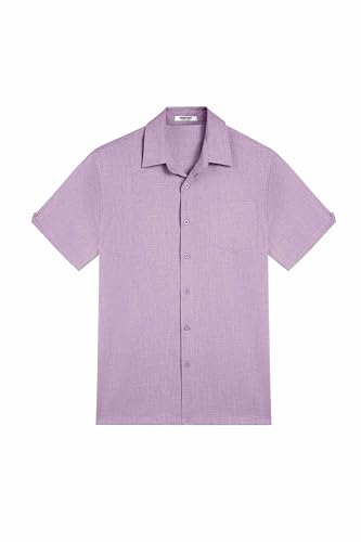 Image of COOFANDY Men's Button Down Shirts Short Sleeve Casual Shirts Summer Beach Linen Shirts with Pocket