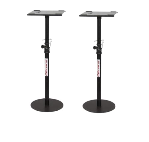 Image of MSP 05-R Studio Monitor Stand Pair Heavy-Duty Adjustable Height Round 8mm Thick Base Metal Top Plate 23x23 cm Professional Studio & Home Audio Speaker Stands (Set of 2)