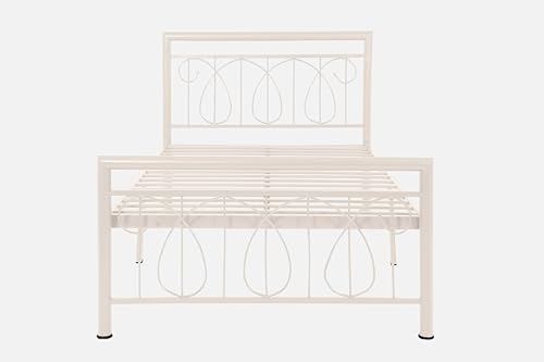 Image of Kovu Metal Single Size Bed Without Storage | Wrought Iron Single Bed with Headboard & Footboard| Sturdy Powder Coated Platform Cot for Bedroom, Living Room, (Kovu Ivory)