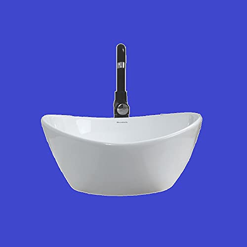 Image of Wash Basin Table Top Over Counter Vessel Sink Glossy Finish White Sink for Bathroom (16 x 14 x 7 Inch)