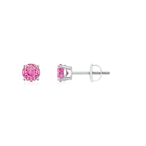 Angara Natural Pink Sapphire Solitaire Stud Earrings For Women, Girls In 14K White Gold (Grade-Aa | Gemstone Size-3Mm) | September Birthstone Jewelry Gift For Her | Birthday | Wedding | Anniversary #TOP19