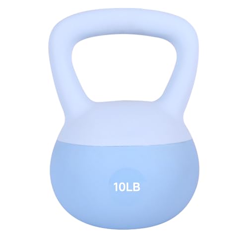 Leikefitness Soft Kettlebells,Steel Shot Filled Weights for Women and Men,Color Coded Anti Slip Soft Kettlebells,Home workout (BLUE, 10LB)