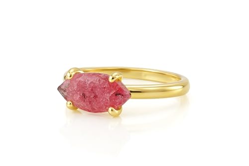 Bague Rhodonite Anemone Or femme mariage fiançailles bijoux uniques