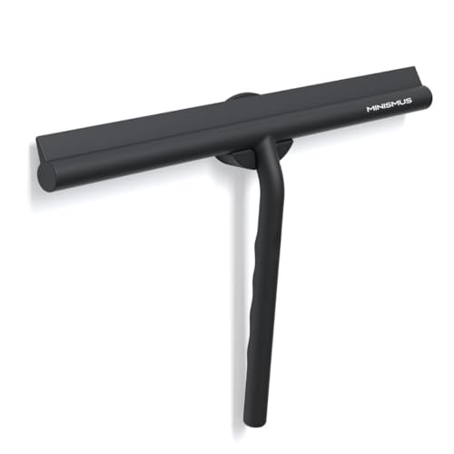 Minismus Limpiacristales para Ducha, baño, Azulejos, Espejos, Ventanas, Incluye Soporte magnético sin taladrar, Autoadhesivo, diseño Moderno (Negro, 33 cm)