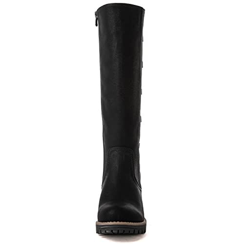 GLOBALWIN Women's Strappy Motorcycle Knee High Boots Riding Boots Back Lace Up Fall Winter Fashion Knee High Boots For Women4