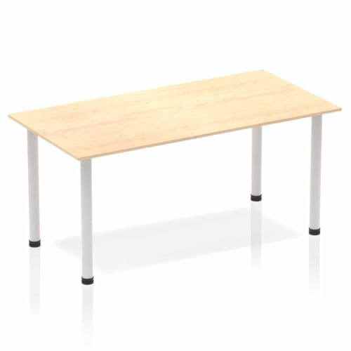 Image of OPO Impulse Freestanding 1600mm Straight Table Attractive Post Legs | Sturdy Build Weather & Heat Resistant Melamine Finish Rectangular Table Maple Silver