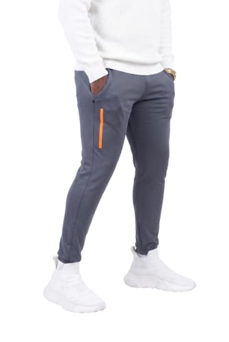 Image of Men's Solid Slim Fit LycraTrack Pants with Orange Accent