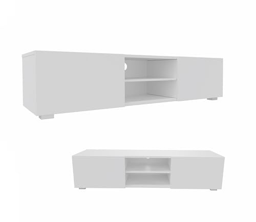 PLATAN ROOM TV Lowboard/Sideboard 140 cm breit Hängeschrank Fernsehschrank TV Kommode mit 2 Türen und offenem Fach in 5 Farbvarianten (Weiß Matt, 140 cm breit)