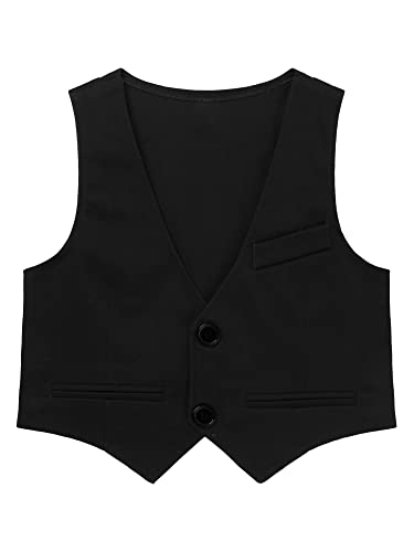 IEFIEL Chaleco Niños Chaleco Formal de Esmoquin Traje de Ceremonia Cumpleaños Boda Bautizo Caballero Gentleman Waistcoat Suit Vest P Negro 9-10 años
