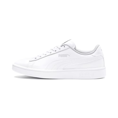 PUMA Unisex Kids Smash V2 Leather Sneakers, Puma White Puma White, 3.5 UK
