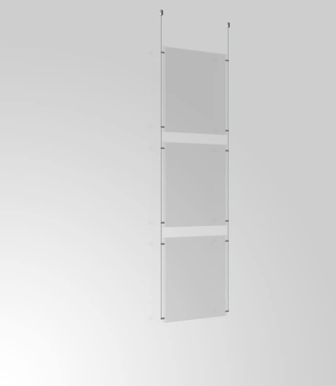 A2 Lanscape Wire Cable Display Acrylic Poster Holder Retail Shop Window Signs Display Panels (3 Pocket)