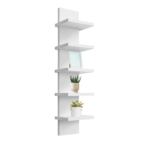 YEXEXINM 5 Tier White Wall Shelf Unit Narrow Smooth Laminate Finish Vertical Column Wall Decor Mount...