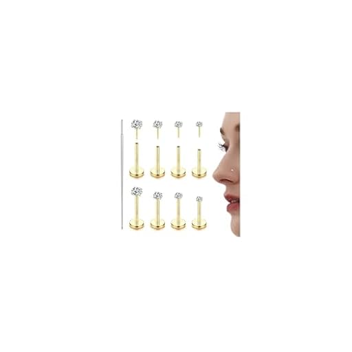 Adramata Labret Sin Hilos 14K Oro Piercing para Nariz, Oreja, Tragus, Monroe - Acero Quirurgico CZ Cartílago Helix - 20G 18G 16G | Ya disponible en tu tienda friki favorita! En mundofriki.es!