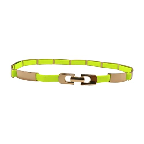 Women Narrow Elastic Fashion Belt Gold Metal Buckle Size S M L Neon Yellow Color2