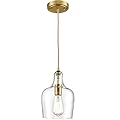 HYDELITE Modern Brushed Gold Pendant Light Fixtures Clear Glass Adjustable Cord Hanging Light for Living Room Kitchen Island Chandelier with Bell Shape