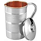 Raghav Tableware Copper Steel Water Jug 1.6Lt Pitcher with Stainless Steel Outer and Inside Pure Copper Luxury Steel Copper Water Jug/Pitcher
