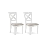 Signature Design by Ashley Robbinsdale Casual Upholstered Solid Wood Dining Chair with Nailhead Trim, Set of 2, White & Light Gray