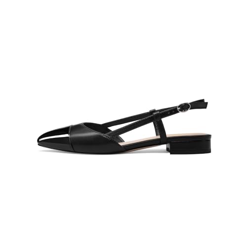 Image of Vaslemuse Slingback Flats for Women Two Toned Double Strap Block Low Heel Flats Classic Womens Sandals Comfortable Dressy