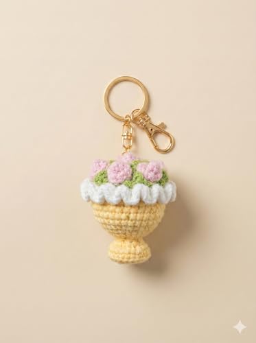 Image of Handmade Crochet Flower Keychain for Bags Keys Purse Backpack Cute Aesthetic Yarn Keyring Bag Charm Handmade Soft Thread Flower Keychain for Girls Women Kids Gifting and Daily Use