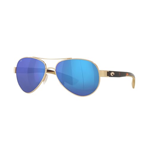 Costa Del Mar Polarized Sunglasses Womens - Loreto Aviator Designer Sunglasses for Women with 100% UV Protection Size 56 580G, Blue Mirror/Rose Gold, 56