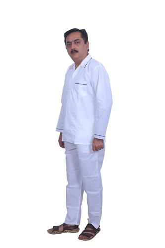 Image of Emperor Men's Cotton Casual Style Plain /Solid Night Suit Pack Of 1 (Nts White 38)