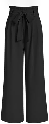 LILLUSORY Wide Leg Dress Work Pants Womens Petite Palazzo 2025 Flowy Trousers Slacks High Waisted Paperbag Business Casual Outfits Clothes Office Cute Teacher Straight Dressy Clothing Black