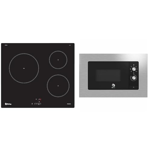 Balay 3EB864EN Placa de inducción de 60cm sin marco, 3 zonas de inducción, Zona 24 cm & 3CG6112X3 - Microondas Incorporado, mecánico, Encastrable con marco inox, 38 cm, 20 l, 5 F