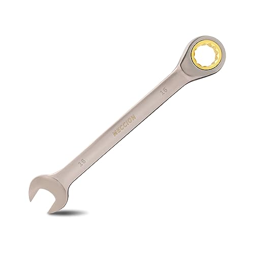 Meccion Fixed Head Ratchet Spanner 16mm Professional Chrome Vanadium Steel Forged Combination Wrench - Black Nickle Plated