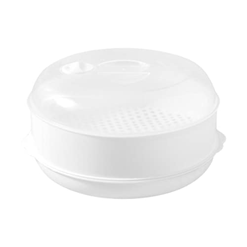 leryveo Horno de microondas al Vapor | Vaporera con Tapa a Modo de Plato para Uso Doméstico - Vaporera de PP con colador extraíble y Tapa de ventilación de Vapor con Seguro, Apta para refrigerador