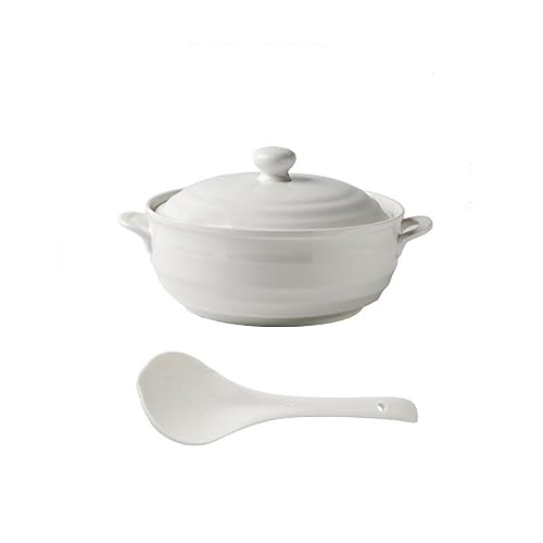 Utensilios de cocina de cerámica Tureen con tapa, resistente al calor, 1200 ml, plato redondo para sopa, cazuela y olla de arcilla