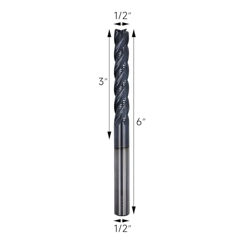 Image of 1 /2in Solid Carbide Long End Mill,4 Flutes,30 Degree Helix,AlTiN Coated Bits Tool for Medium Hardness Steel, Brass, Iron