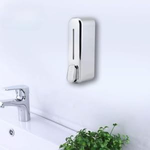 Image of Black ABS Wall Mounted Soap Dispenser: Leak-Free Hand Wash & Shampoo Bottle for Bathroom, Kitchen, Shower, Ideal Home Gadget & Organiser for Soap Dispenser in Wash Basin. (Chrome Finish)