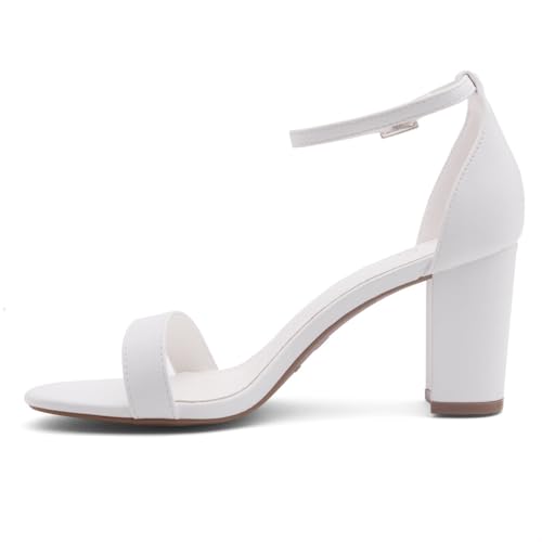 Image of Shoe Land Low Chunky Heels for Women Open Toe Ankle Strap Block Heel Sandals 3 Inch Dressy Heels for Wedding Party Date Night