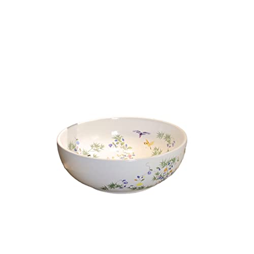 Ceramic Bathroom Vessel Sink Bowl White Color Art Above Counter Vanity Round Wash Basin with Flower Bird Pattern,1Sink Only