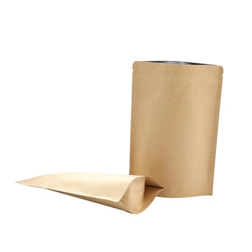 HIAKDOFT 50 piezas Unidades Bolsa Kraft con Forro Aluminio Autosealable Resistente Humedad para Café Té Frutos Secos Reutilizable